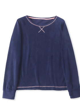 N4581外贸欧美单女士家居服上衣冬季新款圆领套头摇粒绒宽松睡衣