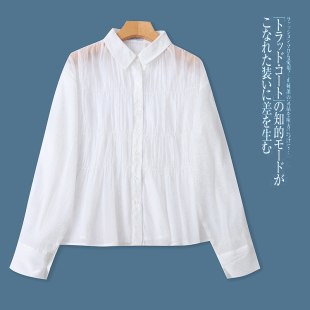 翻领单排扣宽松微透薄款 新款 显瘦衬衣 春季 B1060外贸日单女士衬衫