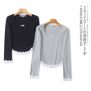 拼色打底衫 G9560外贸欧美女士长袖 时尚 圆领套头弹力修身 上衣新款