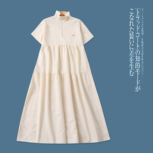 GG3789外贸日单女士短袖 翻领半拉链套头宽松休闲长裙 连衣裙新款