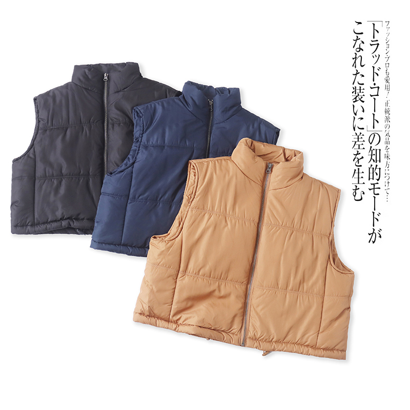 外贸日单女士棉马甲冬季新款立领拉链无袖宽松短款百搭加厚马夹