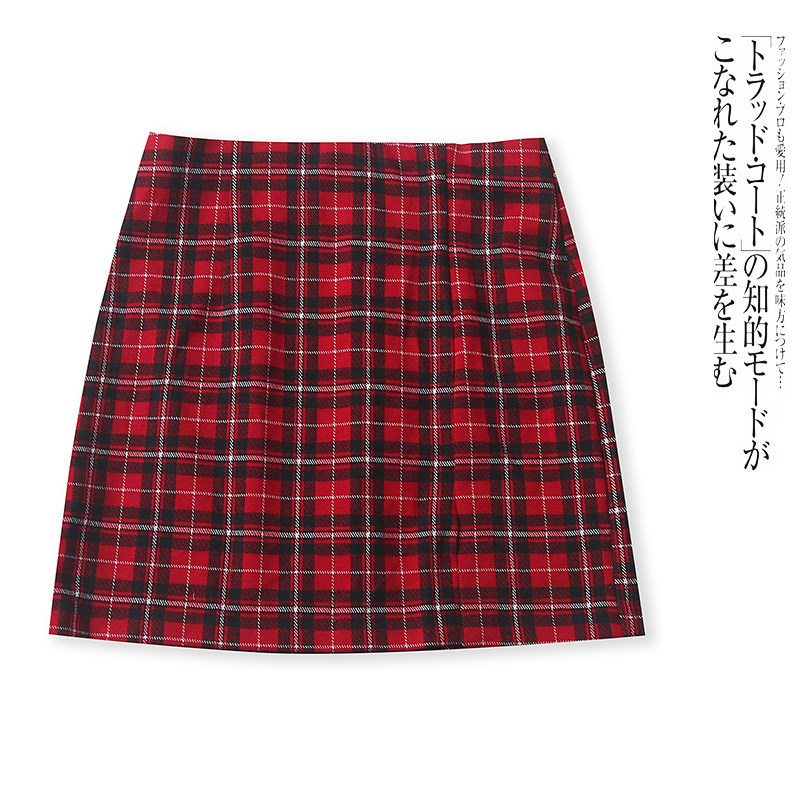 II8556外贸欧美单女士半身裙新款松紧腰高腰学院风JK格裙短裙 - 实物图