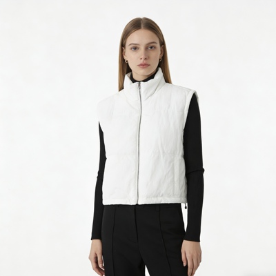 H4306外贸欧美单女士棉马夹新款立领拉链短款无袖百搭加厚马甲