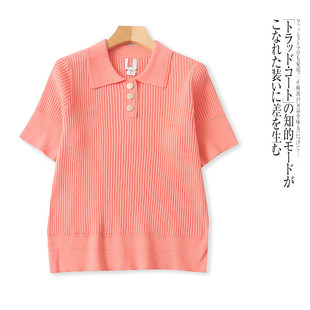 新款 F9660外贸欧美时尚 女士短袖 针织衫 百搭上衣 翻领套头弹力修身