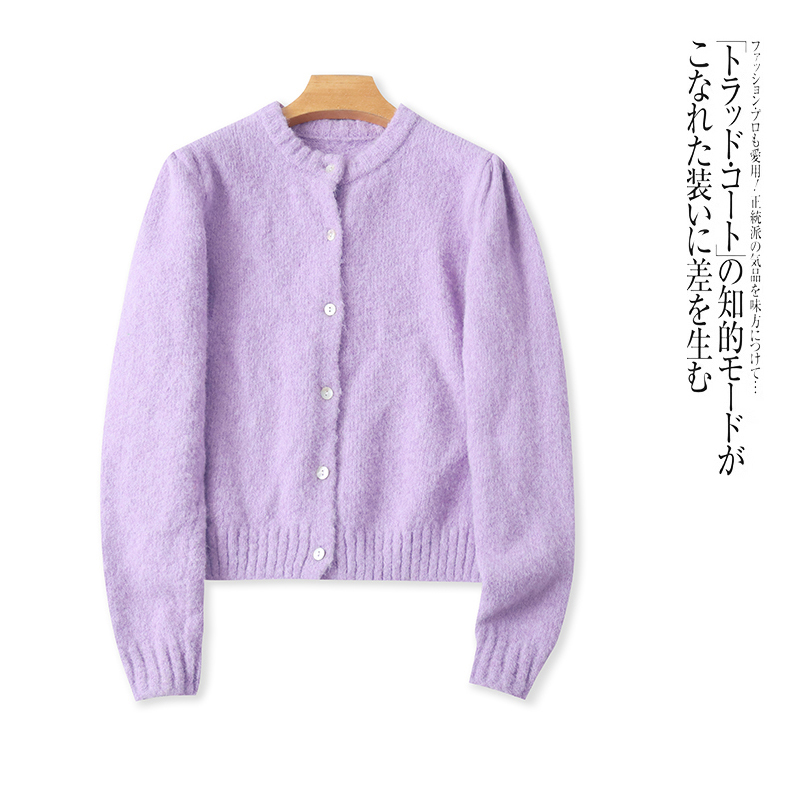 外贸日单女士针织开衫2025秋季新款半圆领纽扣宽松短款百搭毛衣