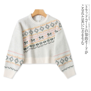 针织衫 圆领宽松花色短款 新款 A2166外贸欧美单甜美女生毛衣冬季