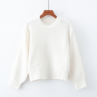 时尚 圆领套头宽松甜美女生短款 女士针织衫 新款 毛衣 秋冬季 外贸韩版