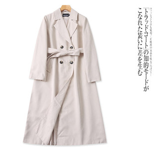 外套 翻领双排扣收腰气质长款 BB0269外贸欧美单通勤风女装 风衣新款