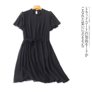 外贸欧美女士连衣裙夏季新款圆领有扣飞飞袖收腰显瘦气质中长裙