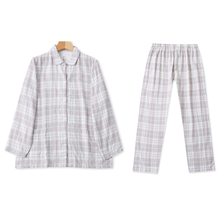 翻领纽扣开衫 FF6320时尚 女士格子家居服套装 新款 睡衣松紧腰睡裤