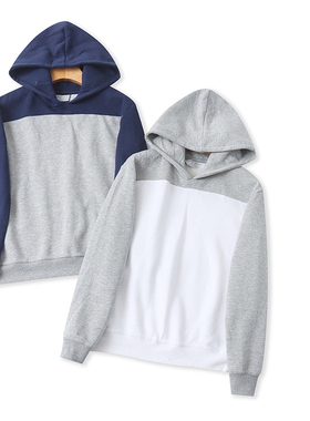 V4859外贸欧美学院风女生加绒卫衣冬季新款连帽套头拼色宽松上衣