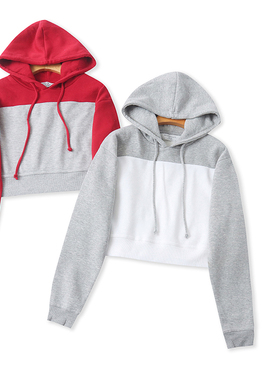 B5898外贸欧美单短款高腰加绒卫衣新款连帽宽松时尚女生加厚上衣