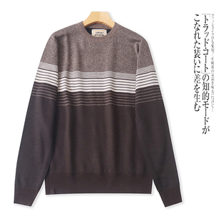 V6232外贸欧美单男士拼色条纹针织衫新款圆领套头宽松百搭毛衣