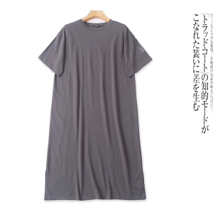 V4860外贸日单女士T恤裙春夏新款 胖MM显瘦连衣裙 圆领宽松大码