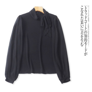 气质纯色淑女风衬衣 立领系带设计时尚 D9536外贸欧美女士衬衫 新款