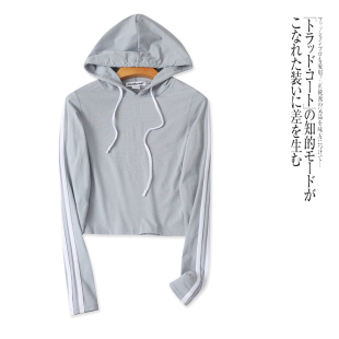 外贸欧美单女生休闲卫衣秋冬新款连帽长袖抓绒时尚学院风短款上衣