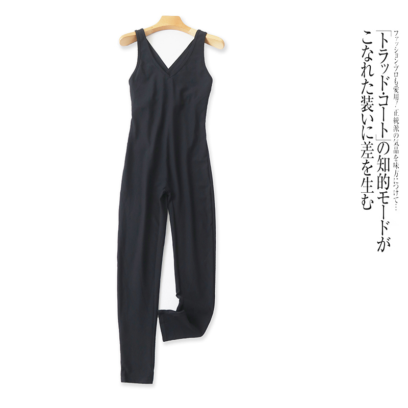 外贸欧美单女士连体衣新款V领交叉带弹力修身显瘦瑜伽服连衣裤