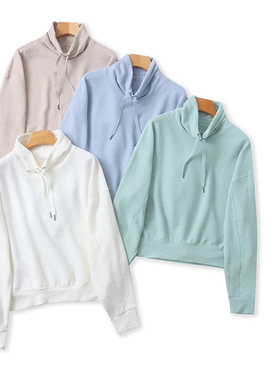 A5554外贸欧美单女生卫衣新款立领套头纯色时尚休闲慵懒风上衣