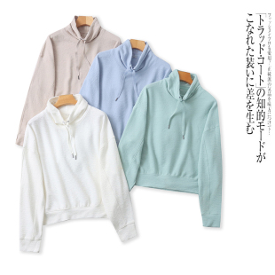 A5554外贸欧美单女生卫衣新款 休闲慵懒风上衣 立领套头纯色时尚