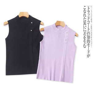 F5267外贸欧美单女装无袖针织衫新款半高圆领套头时尚百搭上衣