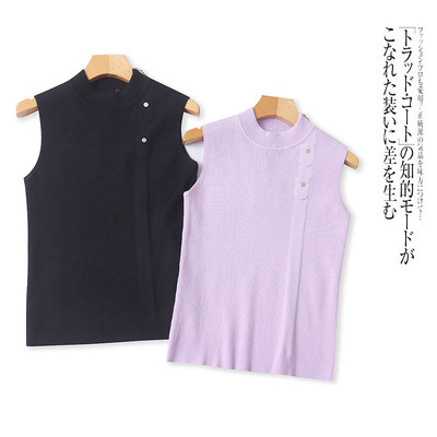 F5267外贸欧美单女装无袖针织衫新款半高圆领套头时尚百搭上衣