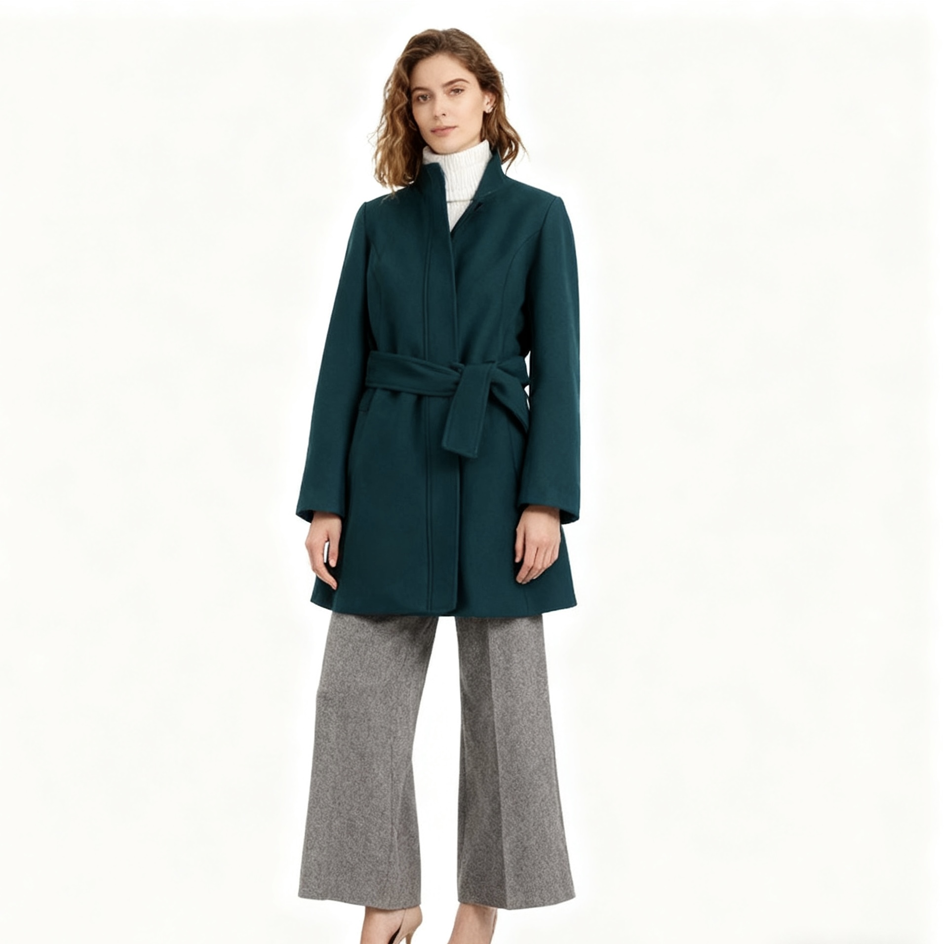 CC9530外贸欧美单气质女士呢大衣秋冬新款立领收腰中长款毛呢外套