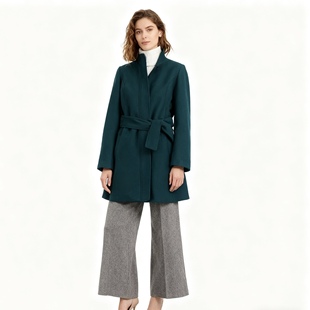 CC9530外贸欧美单气质女士呢大衣秋冬新款 毛呢外套 立领收腰中长款