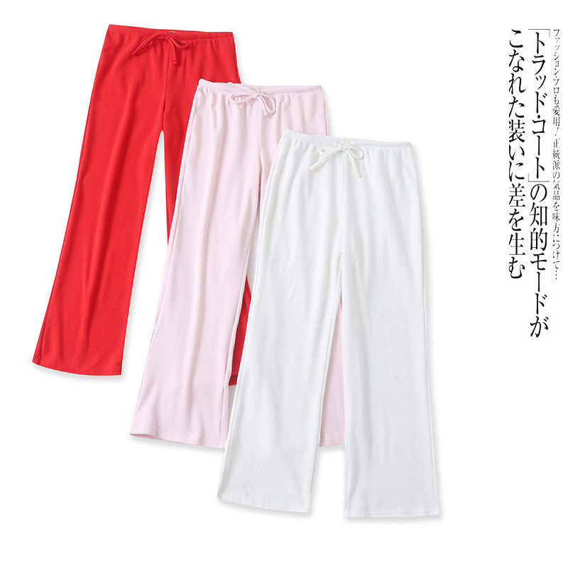 S5630外贸欧美单女士休闲裤新款松紧腰系带宽松直筒长裤针织裤