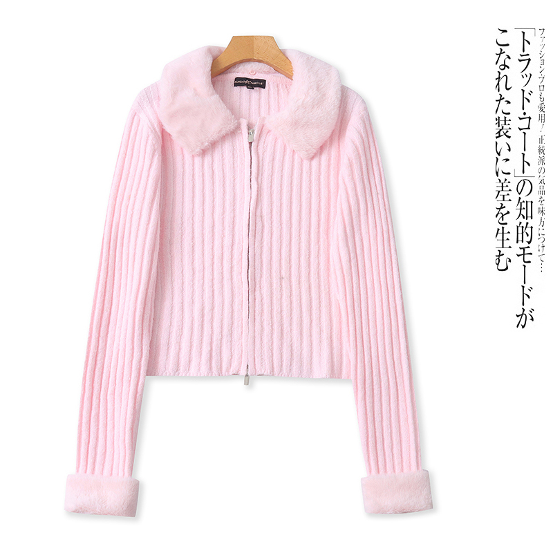 L5275外贸欧美女装针织开衫新款翻领拉链修身百搭时尚小香风毛衣