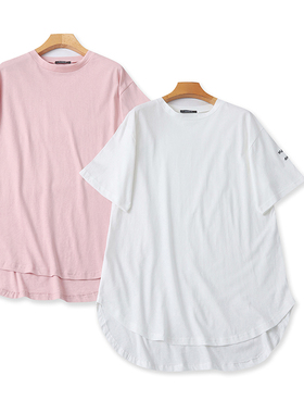 II4522外贸日单时尚女士中长款T恤春夏新款圆领套头宽松百搭短袖