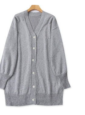 A4125外贸日单女士针织开衫新款V领纽扣宽松慵懒风中长款毛衣