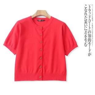 短款 V0248外贸欧美单女士短袖 半圆领单排扣时尚 新款 上衣 针织开衫