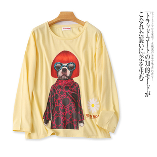 圆领套头宽松卡通印花休闲百搭上衣 新款 外贸日单女生长袖 打底衫