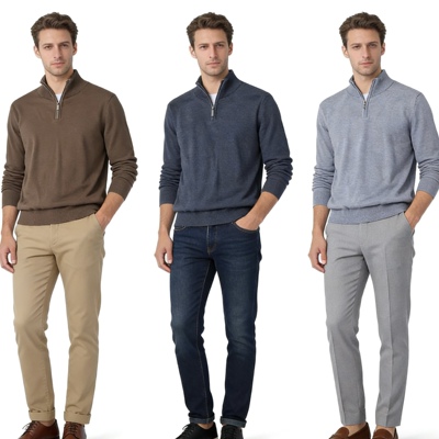 E5337外贸欧美单男士立领半拉链针织衫新款套头纯色宽松百搭毛衣