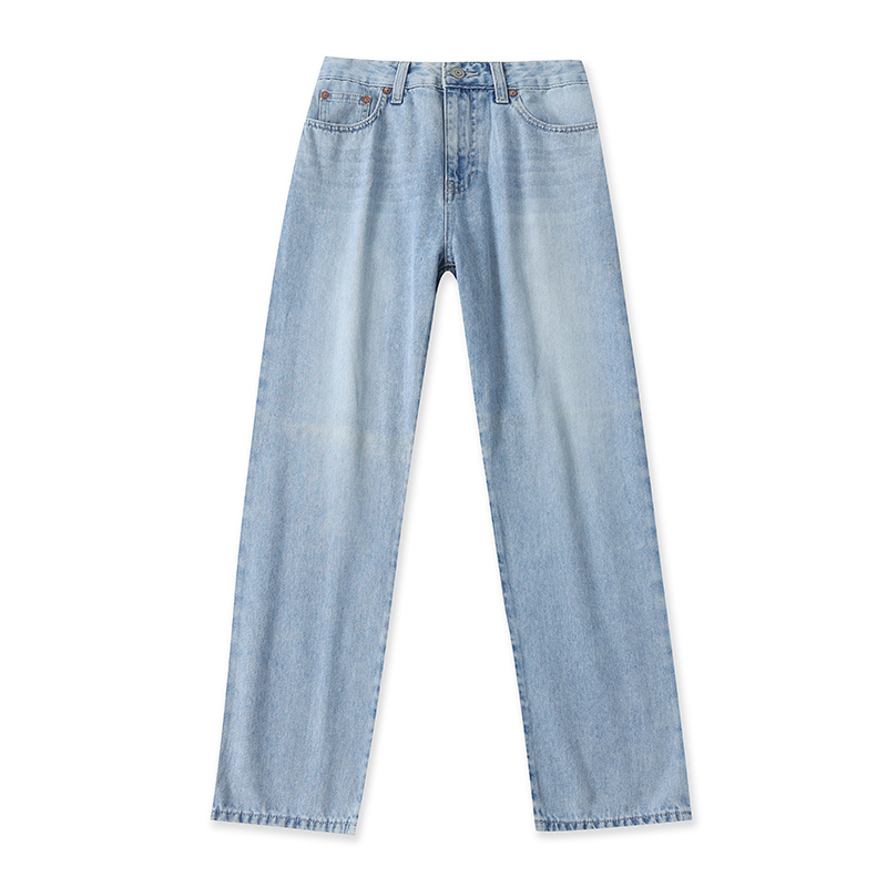 KK134外贸日单女士牛仔裤新款高腰时尚宽松显瘦半松紧腰直筒裤