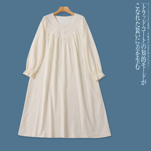 HH0855外贸欧美女士长袖睡裙夏季新款圆领花边拼接宽松居家连衣裙