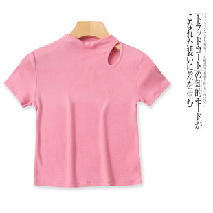 C5753外贸时尚女生短袖T恤新款半高圆领套头弹力修身百搭短款上衣