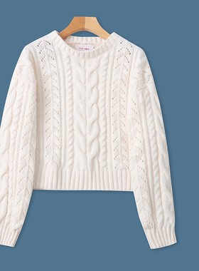 O1452外贸欧美单学院风女生短款毛衣新款圆领套头宽松时尚针织衫