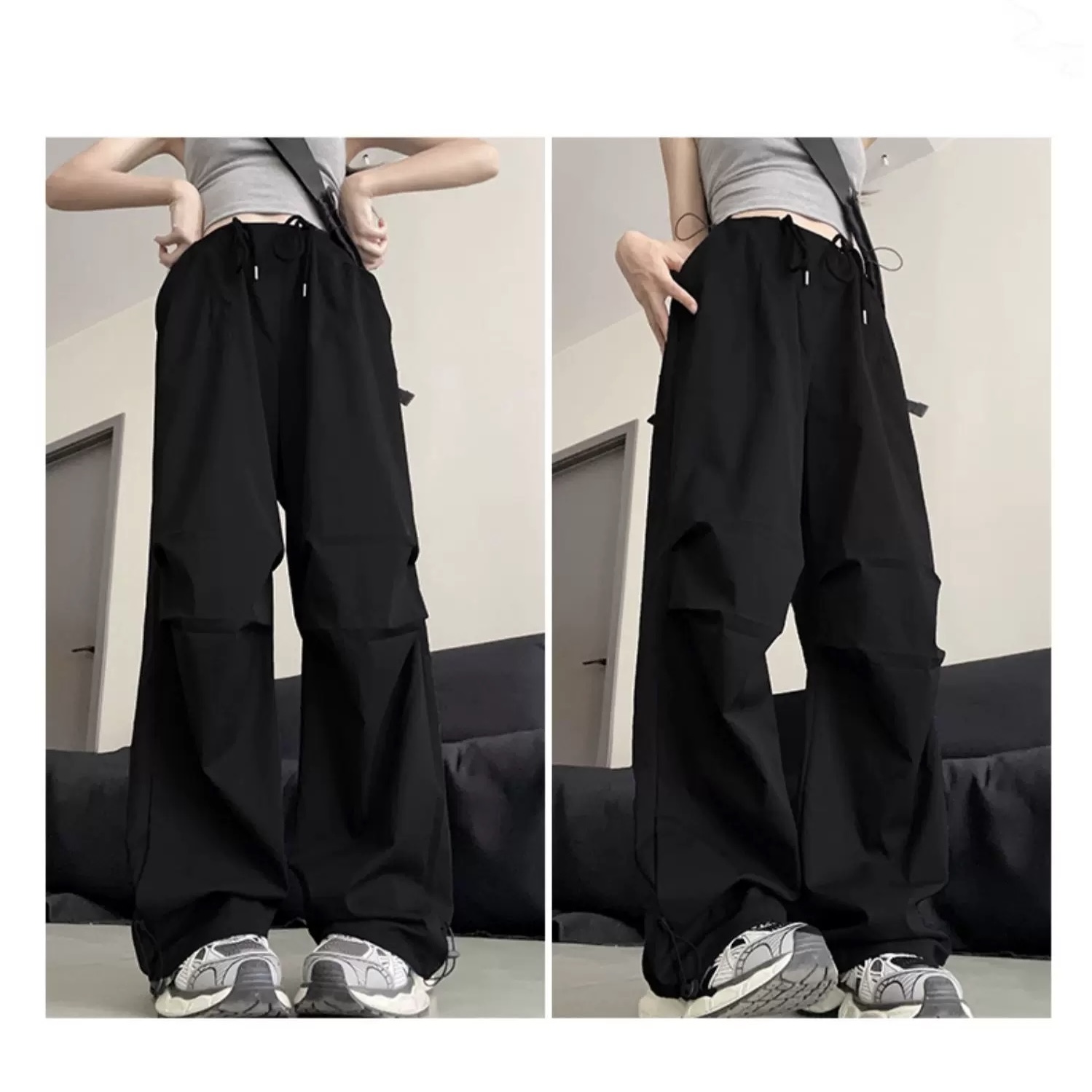 C6343外贸时尚女装休闲工装裤新款高腰收腰设计宽松美式潮流长裤
