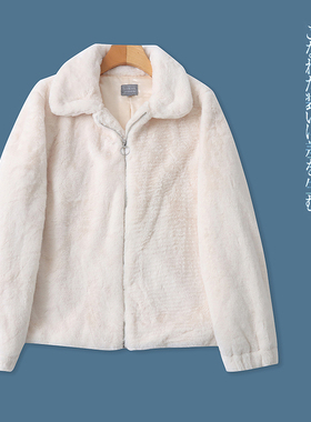 H7890外贸欧美单女士毛绒外套冬季新款翻领拉链宽松加厚百搭上衣