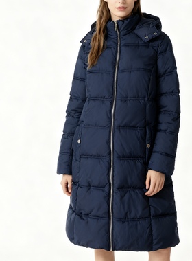 F4963外贸欧美单女装长款棉衣冬季新款立领连帽修身百搭保暖棉服