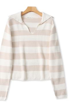 AA9632外贸欧美女生针织衫新款翻V领套头拼色甜美宽松短款毛衣