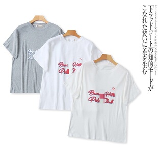 D4527外贸日单女士短袖T恤衫春夏新款圆领套头字母印花宽松上衣