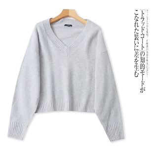 KK5296外贸欧美单女士V领毛衣新款套头宽松纯色慵懒风时尚针织衫