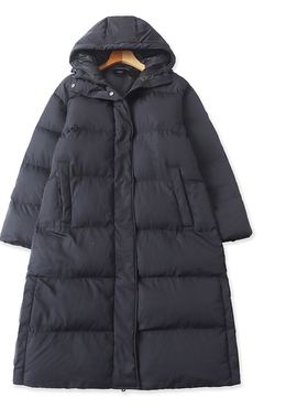 L9689外贸欧美女士棉衣冬季新款连帽拼色通勤风宽松长款保暖棉服