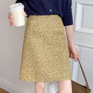 法式简约毛呢包臀裙女短裙2025秋冬新款半裙大码 a字裙显瘦半身裙