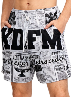 XDFM 美式报纸字母满印速干休闲运动短裤篮球训练透气投篮四分裤