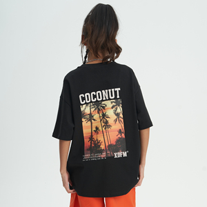 XDFM 短袖T恤美式街头coconut椰树夕阳印花hiphop嘻哈宽松半袖