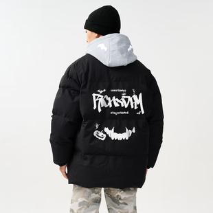 连帽棉服冬季 宽松百搭棉衣 万圣节主题保暖假两件拉链款 美式