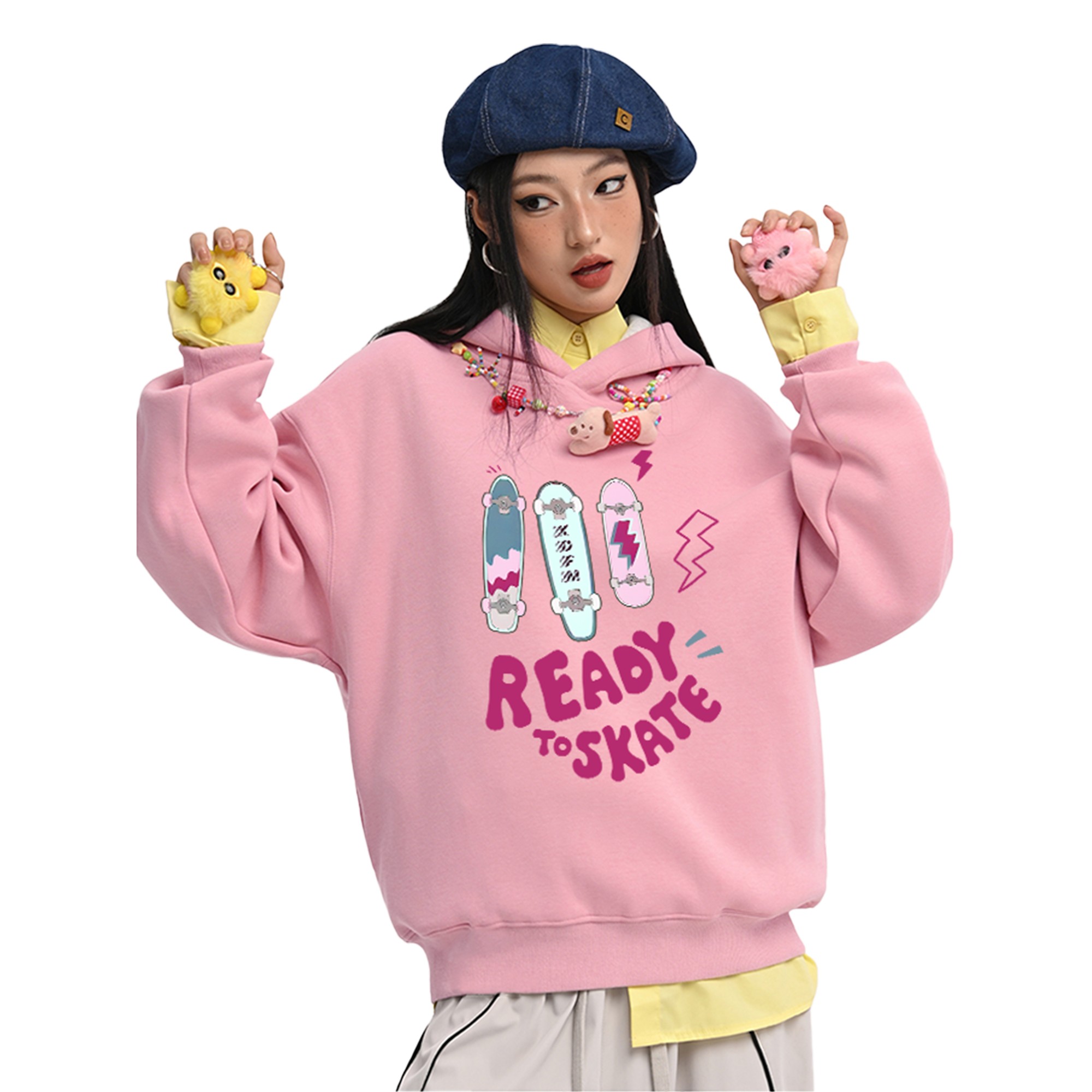 XDFM美式拼接撞色滑板字母oversize套头连帽卫衣高街复古帽衫外套